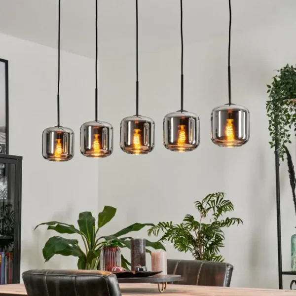 hofstein Suspension Verre 15 cm Lauden Chrome, Fumé, 5 lumières* Lampes Modernes