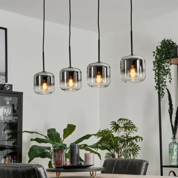 hofstein Suspension Verre 15 cm Lauden Chrome, Clair, Fumé, 4 lumières* Lampes Modernes