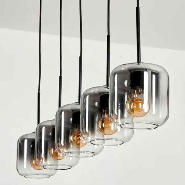 hofstein Suspension Verre 15 cm Lauden Clair, Fumé, 5 lumières* Lampes Modernes