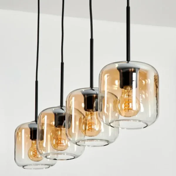 hofstein Suspension Verre 15 cm Lauden Ambre, Clair, 4 lumières* Lampes En Verre