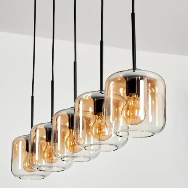 hofstein Suspension Verre 15 cm Lauden Ambre, Clair, 5 lumières* Lampes En Verre