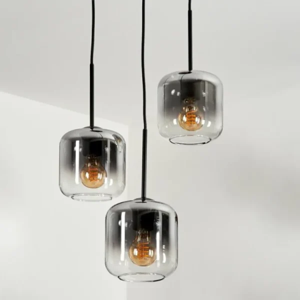 hofstein Suspension Verre 15 cm Lauden Clair, Fumé, 3 lumières* Lampes Modernes
