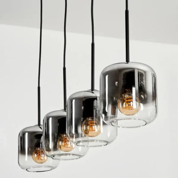 hofstein Suspension Verre 15 cm Lauden Chrome, Clair, Fumé, 4 lumières* Lampes Modernes