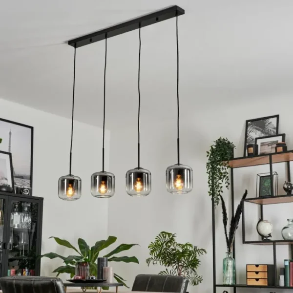 hofstein Suspension Verre 15 cm Lauden Clair, Fumé, 4 lumières* Lampes Modernes