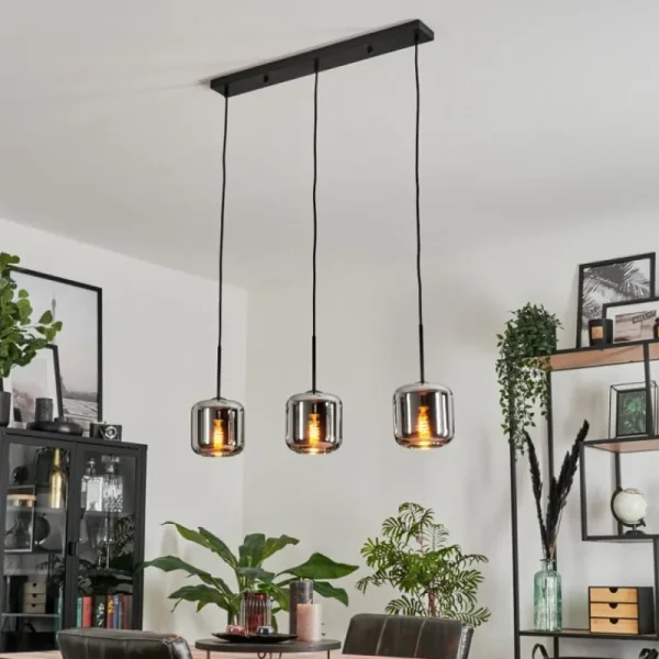 hofstein Suspension Verre 15 cm Lauden Chrome, Fumé, 3 lumières* Lampes Modernes