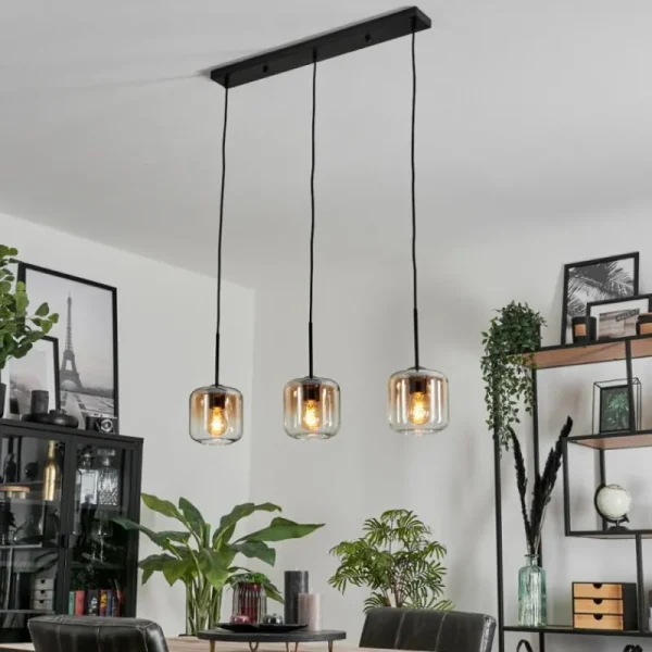 hofstein Suspension Verre 15 cm Lauden Ambre, Clair, 3 lumières* Lampes En Verre