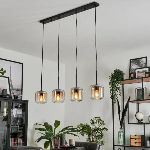 hofstein Suspension Verre 15 cm Lauden Ambre, Clair, 4 lumières* Lampes En Verre
