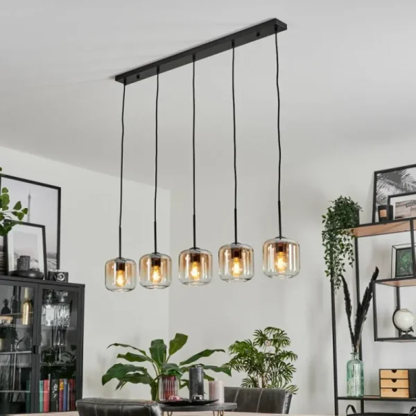 hofstein Suspension Verre 15 cm Lauden Ambre, Clair, 5 lumières* Lampes En Verre