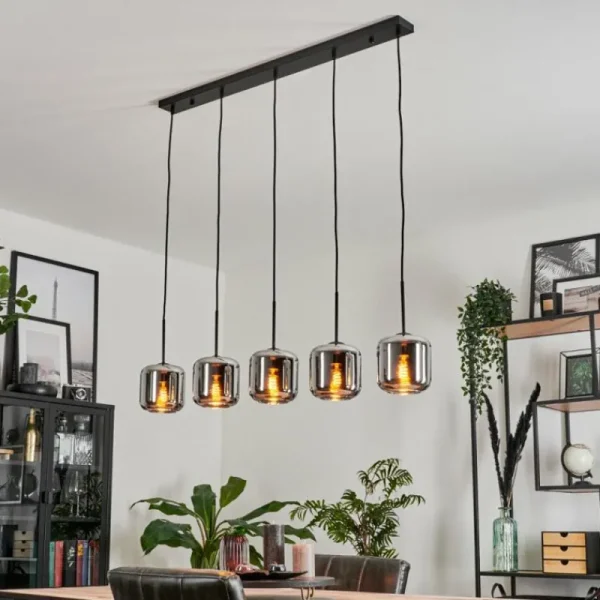 hofstein Suspension Verre 15 cm Lauden Chrome, Fumé, 5 lumières* Lampes Modernes