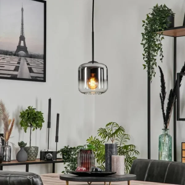 hofstein Suspension Verre 15 cm Lauden Chrome, Clair, Fumé, 1 lumière* Lampes Modernes