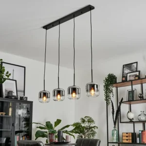 hofstein Suspension Verre 15 cm Lauden Chrome, Clair, Fumé, 4 lumières* Lampes Modernes