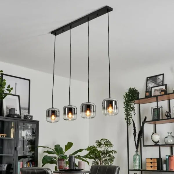 hofstein Suspension Verre 15 cm Lauden Chrome, Clair, Fumé, 4 lumières* Lampes Modernes