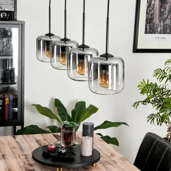 hofstein Suspension Verre 15 cm Lauden Clair, Fumé, 4 lumières* Lampes Modernes