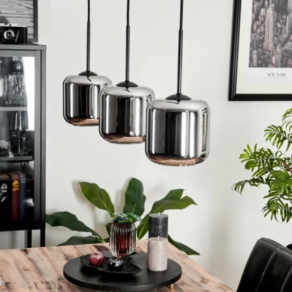 hofstein Suspension Verre 15 cm Lauden Chrome, Fumé, 3 lumières* Lampes Modernes