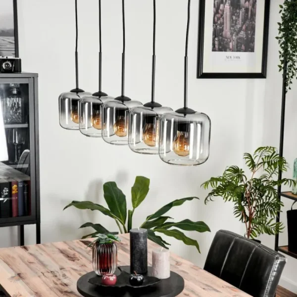 hofstein Suspension Verre 15 cm Lauden Clair, Fumé, 5 lumières* Lampes Modernes