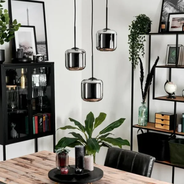 hofstein Suspension Verre 15 cm Lauden Chrome, Fumé, 3 lumières* Lampes Modernes