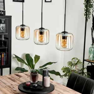 hofstein Suspension Verre 15 cm Lauden Ambre, Clair, 3 lumières* Lampes En Verre