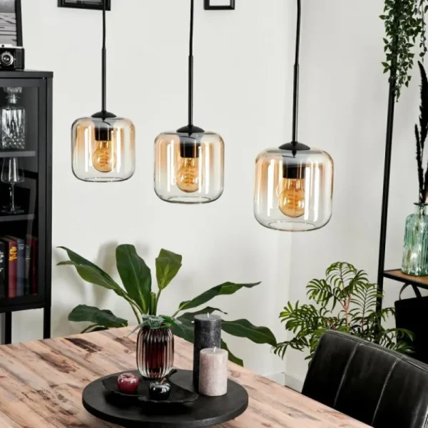 hofstein Suspension Verre 15 cm Lauden Ambre, Clair, 3 lumières* Lampes En Verre