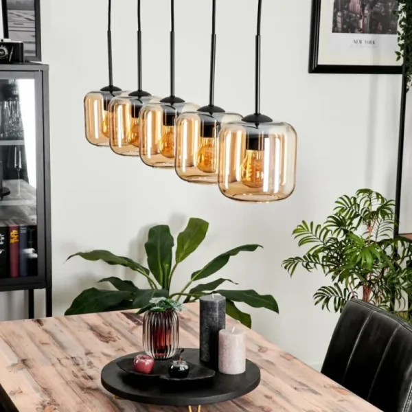 hofstein Suspension Verre 15 cm Lauden Ambre, 5 lumières* Lampes En Verre