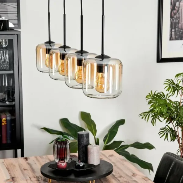 hofstein Suspension Verre 15 cm Lauden Ambre, Clair, 4 lumières* Lampes En Verre