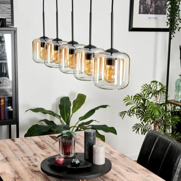 hofstein Suspension Verre 15 cm Lauden Ambre, Clair, 5 lumières* Lampes En Verre