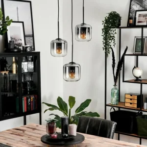 hofstein Suspension Verre 15 cm Lauden Clair, Fumé, 3 lumières* Lampes Modernes