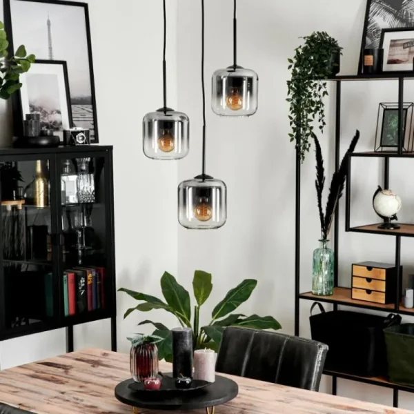 hofstein Suspension Verre 15 cm Lauden Clair, Fumé, 3 lumières* Lampes Modernes