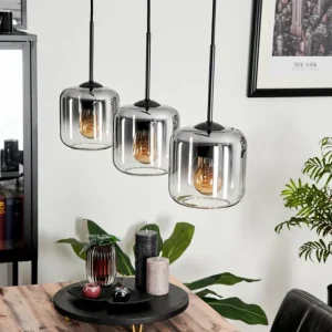hofstein Suspension Verre 15 cm Lauden Clair, Fumé, 3 lumières* Lampes Modernes