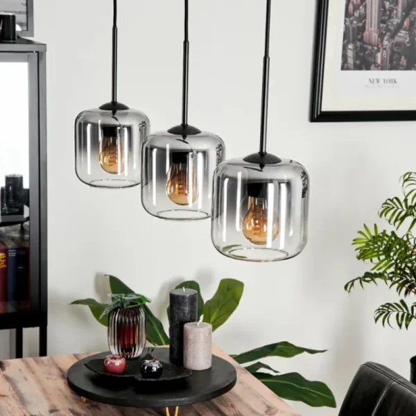 hofstein Suspension Verre 15 cm Lauden Clair, Fumé, 3 lumières* Lampes Modernes