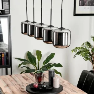 hofstein Suspension Verre 15 cm Lauden Chrome, Fumé, 5 lumières* Lampes Modernes
