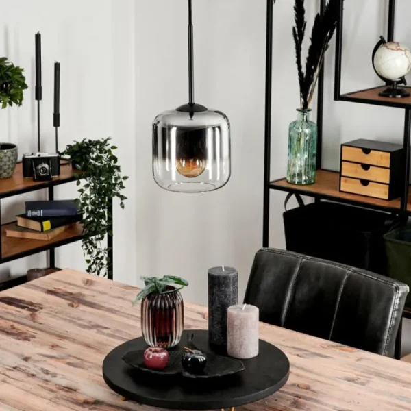 hofstein Suspension Verre 15 cm Lauden Chrome, Clair, Fumé, 1 lumière* Lampes Modernes