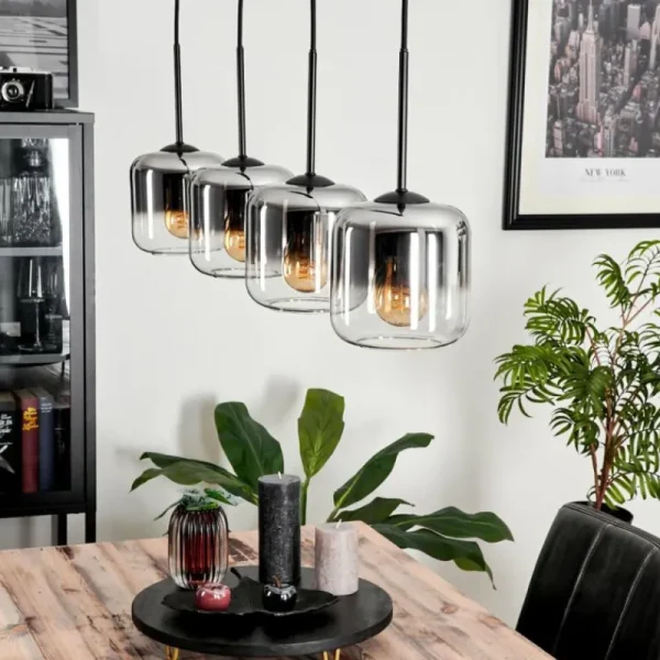 hofstein Suspension Verre 15 cm Lauden Chrome, Clair, Fumé, 4 lumières* Lampes Modernes
