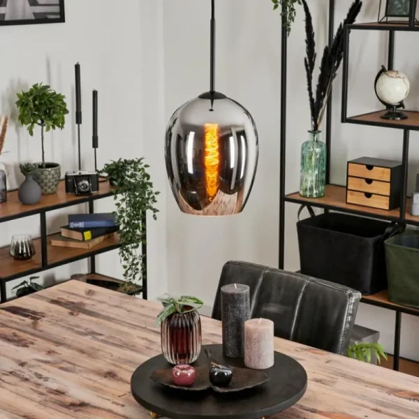 hofstein Suspension Verre 20 cm Vevino Chrome, Fumé, 1 lumière* Lampes Modernes
