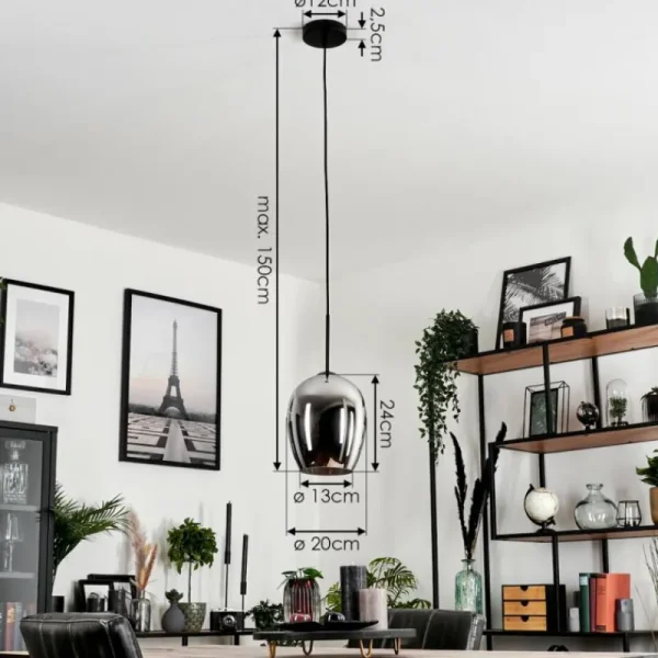 hofstein Suspension Verre 20 cm Vevino Chrome, Fumé, 1 lumière* Lampes Modernes