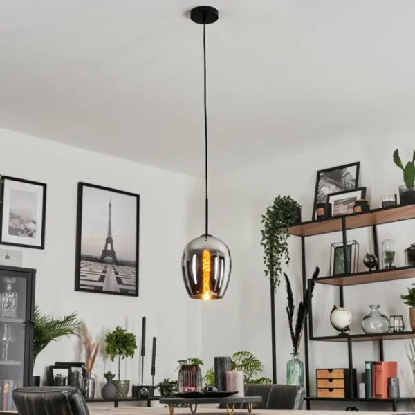 hofstein Suspension Verre 20 cm Vevino Chrome, Fumé, 1 lumière* Lampes Modernes