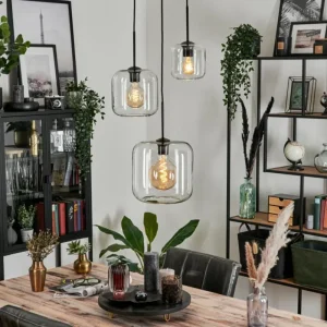 hofstein Suspension Verre 25cm, 20cm, 15cm Lauden Clair, 3 lumières* Lampes En Verre