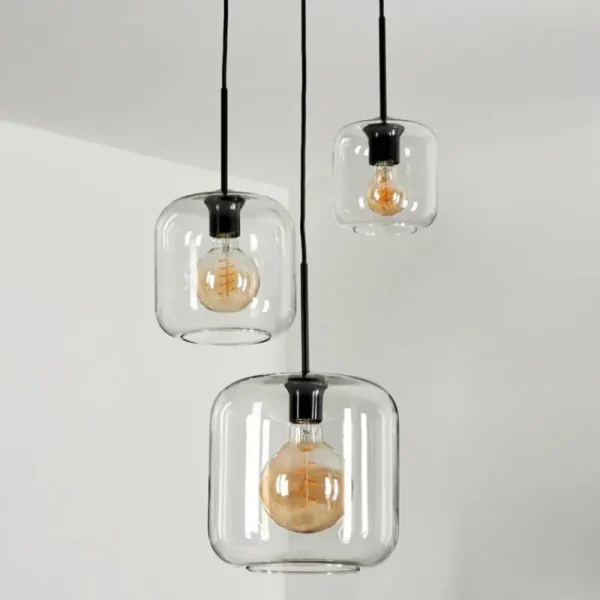 hofstein Suspension Verre 25cm, 20cm, 15cm Lauden Clair, 3 lumières* Lampes En Verre