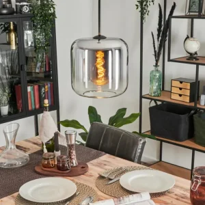 hofstein Suspension Verre 25cm Lauden Chrome, Clair, Fumé, 1 lumière* Lampes Modernes