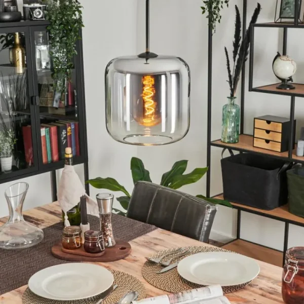 hofstein Suspension Verre 25cm Lauden Chrome, Clair, Fumé, 1 lumière* Lampes Modernes