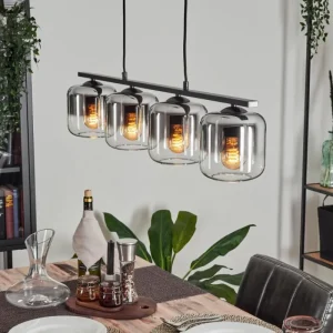 hofstein Suspension Verre 15cm Lauden Clair, Fumé, 4 lumières* Lampes Modernes