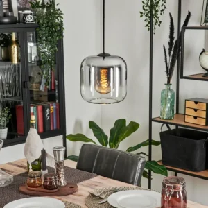 hofstein Suspension Verre 20cm Lauden Chrome, Clair, Fumé, 1 lumière* Lampes Modernes