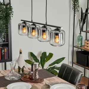 hofstein Suspension Verre 15cm Lauden Clair, Fumé, 4 lumières* Lampes Modernes