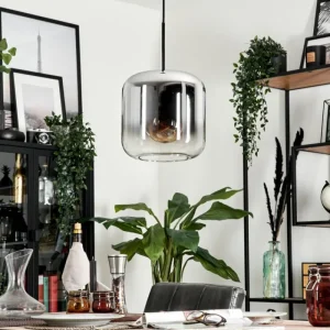 hofstein Suspension Verre 25cm Lauden Chrome, Clair, Fumé, 1 lumière* Lampes Modernes
