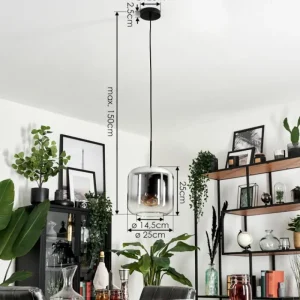 hofstein Suspension Verre 25cm Lauden Chrome, Clair, Fumé, 1 lumière* Lampes Modernes