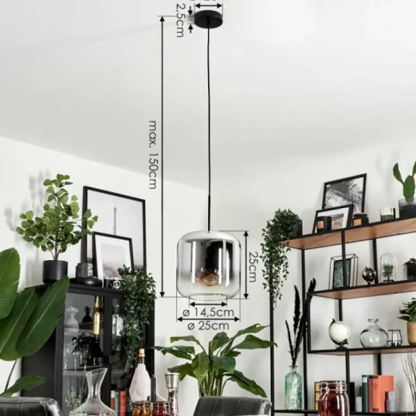 hofstein Suspension Verre 25cm Lauden Chrome, Clair, Fumé, 1 lumière* Lampes Modernes