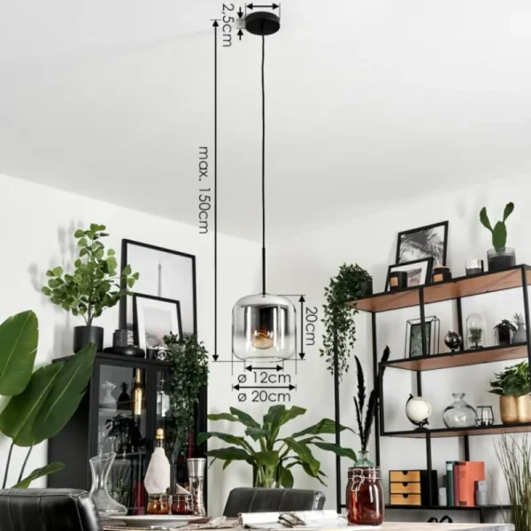 hofstein Suspension Verre 20cm Lauden Chrome, Clair, Fumé, 1 lumière* Lampes Modernes