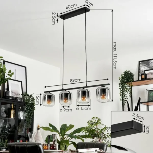 hofstein Suspension Verre 15cm Lauden Clair, Fumé, 4 lumières* Lampes Modernes