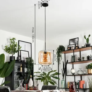 hofstein Suspension Verre 25cm Lauden Ambre, 1 lumière* Lampes En Verre