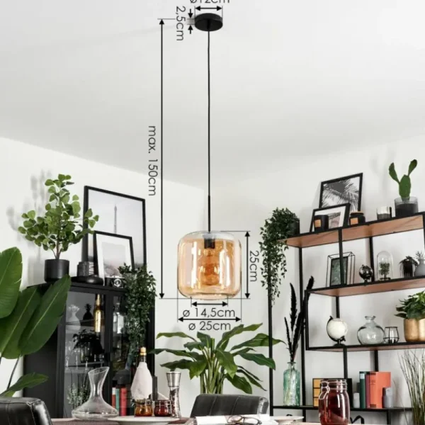 hofstein Suspension Verre 25cm Lauden Ambre, 1 lumière* Lampes En Verre