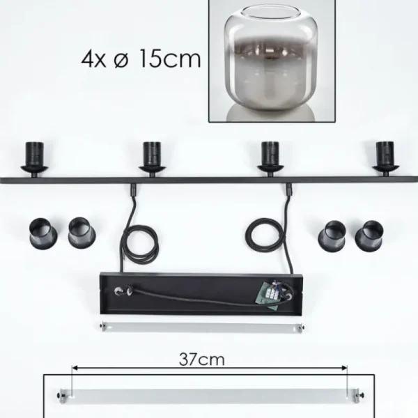 hofstein Suspension Verre 15cm Lauden Clair, Fumé, 4 lumières* Lampes Modernes
